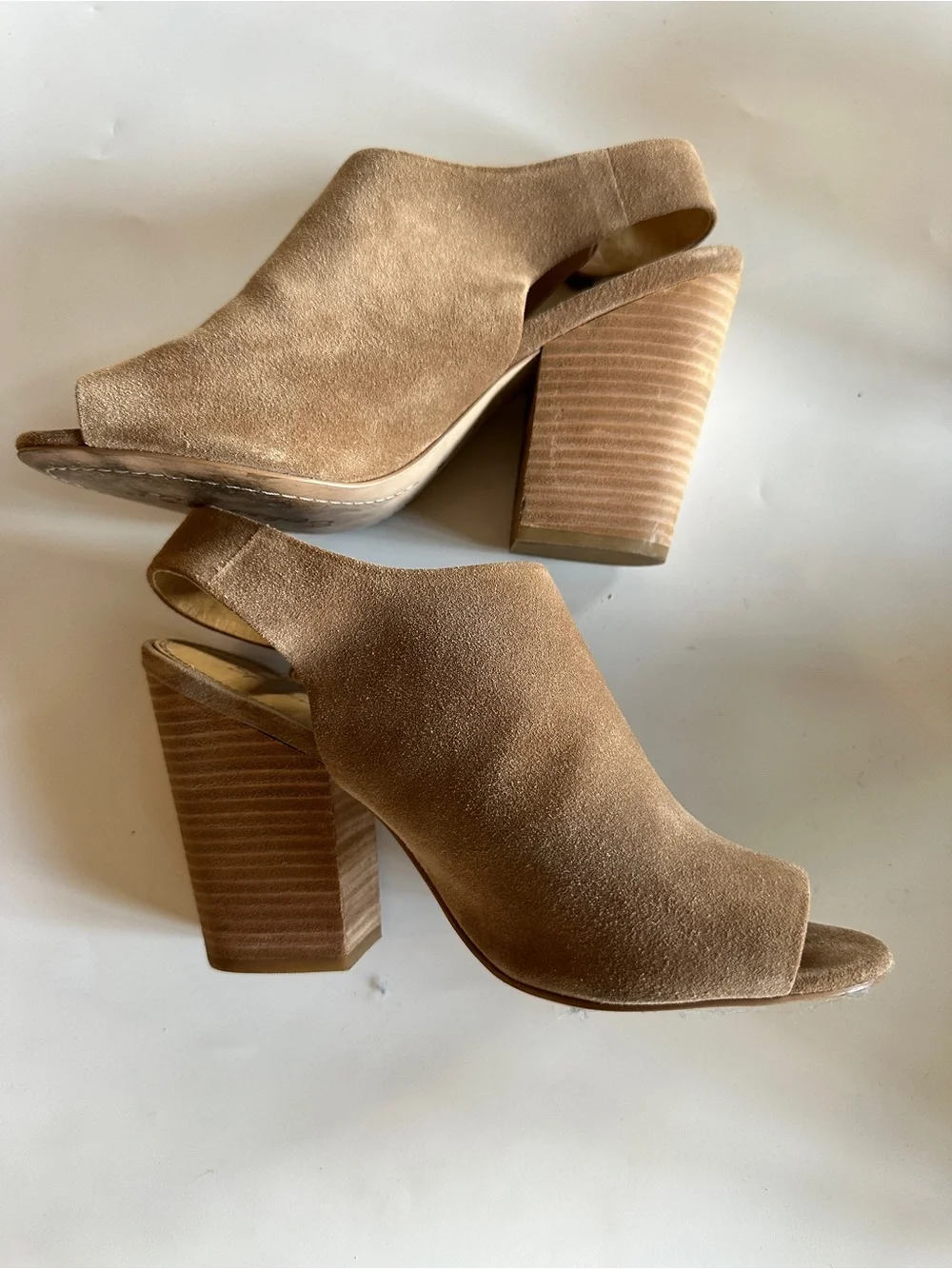 Splendid Women’s Kaylee Suede Peep-Toe Block Heel Slingback Booties- Tan Sz 9.5